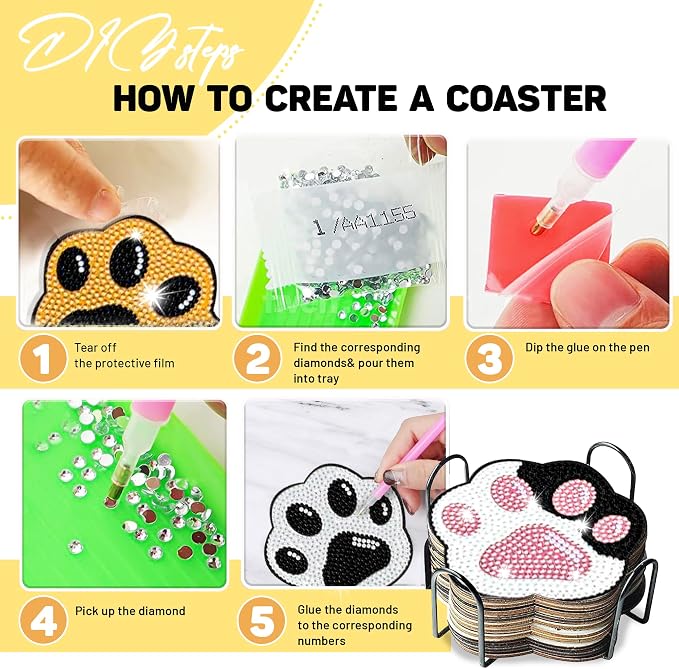 10 pcs Diamond Painting Coasters | Diamond Art Coasters | Cat Paw Diamond Art - Image 6