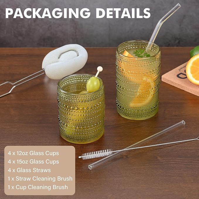 ZMOWIPDL 12oz & 15oz Hobnail Drinking Glasses, - Image 4