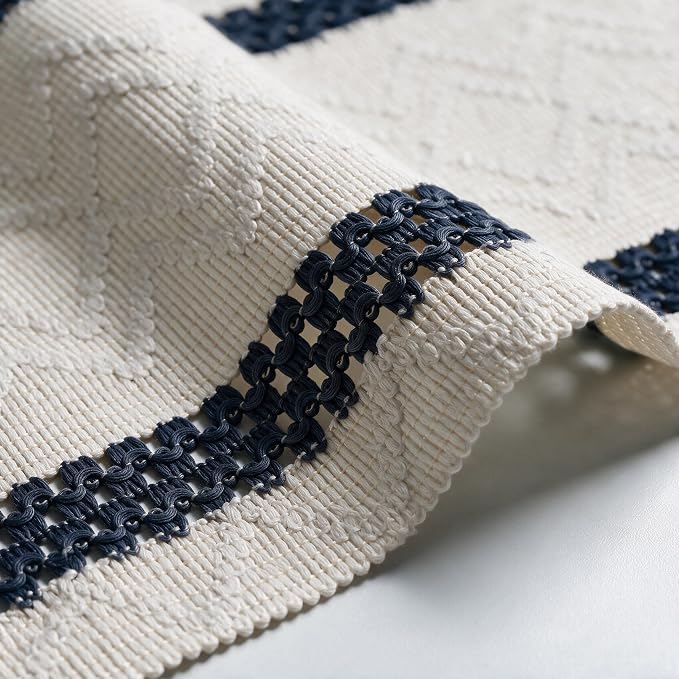 Artoid Mode Dark Blue Stripe Woven Rustic Table Runner 12x120 Inch | Holiday - Image 6