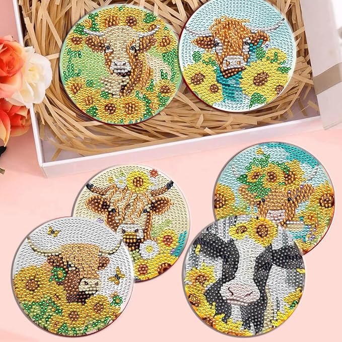 8 Pcs Sunflower Diamond Art Painting Coasters Kits - Image 5
