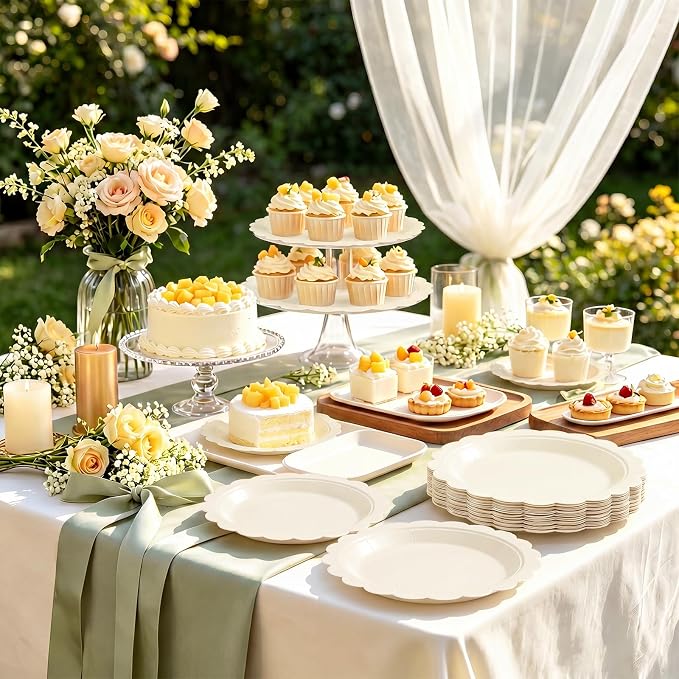 NatNarr 30 Pk Ivory Paper Plates 9" Disposable Scalloped Cream Beige Plates | - Image 5