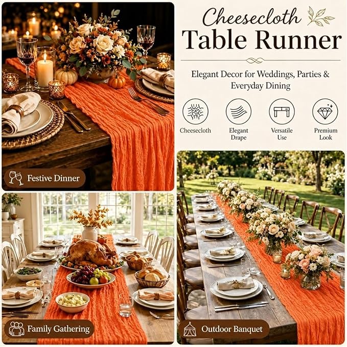 10 Pack Orange Cheesecloth Table Runner 22 x 120 Inch Gauze Table Runner | 10FT - Image 5
