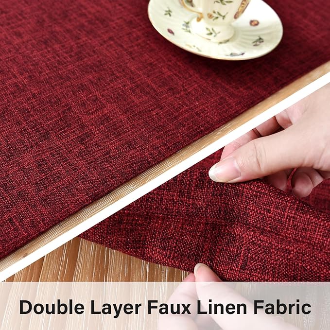 NEWISHER Reversible Double Layer Table Runner Faux Linen Fabric, 13x48inch | - Image 3