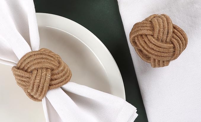 ALPHA Living HOME Rustic Jute Napkin Rings Set of 12 - Image 3