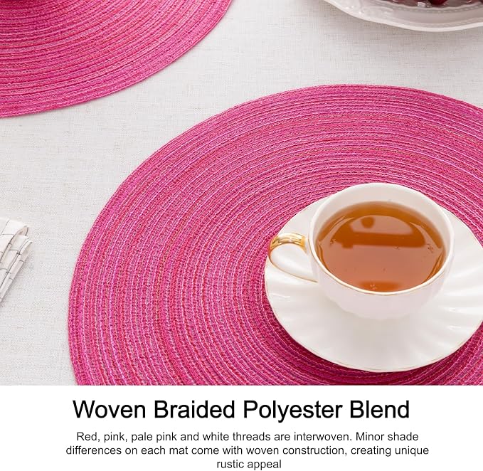 SHACOS Round Placemats Set of 4 Round Table Placemats Braided Cotton Place Mats - Image 3