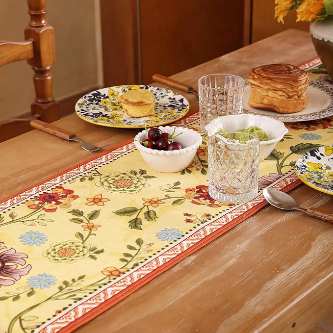 bilin gaier Designer French Linen Table Runner, Floral Pattern, Dining Table - Image 7