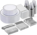 350 Pcs Silver Dinnerware Sets for 50 Guests, Disposable Plate Set | Plastic by GoodLuck