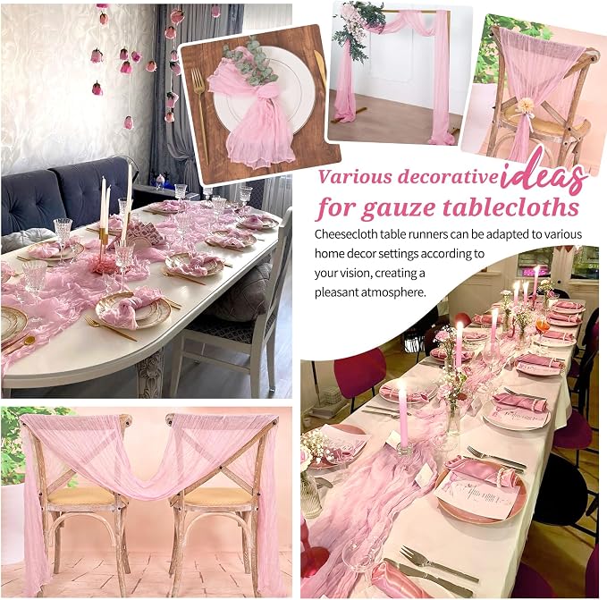 Pesonlook Cheesecloth Table Runner Light Pink, 20 Pack 17.7x108 inch, Long | - Image 7