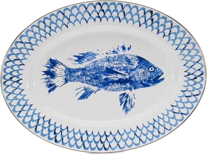 Golden Rabbit Enamelware Oval Platter, 12 x 16in, Fish Camp | 12 x 16in by GoldenRabbitEnamelware