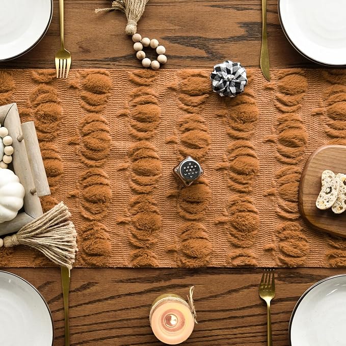 Artoid Mode Caramel Soft Faux Fur Pumpkins Fall Table Runner 13x72 Inch | - Image 2