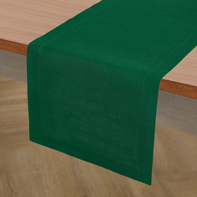 Solino Home 100% Pure Linen Table Runner Christmas Green, Fete 14 x 60 in | - Image 2