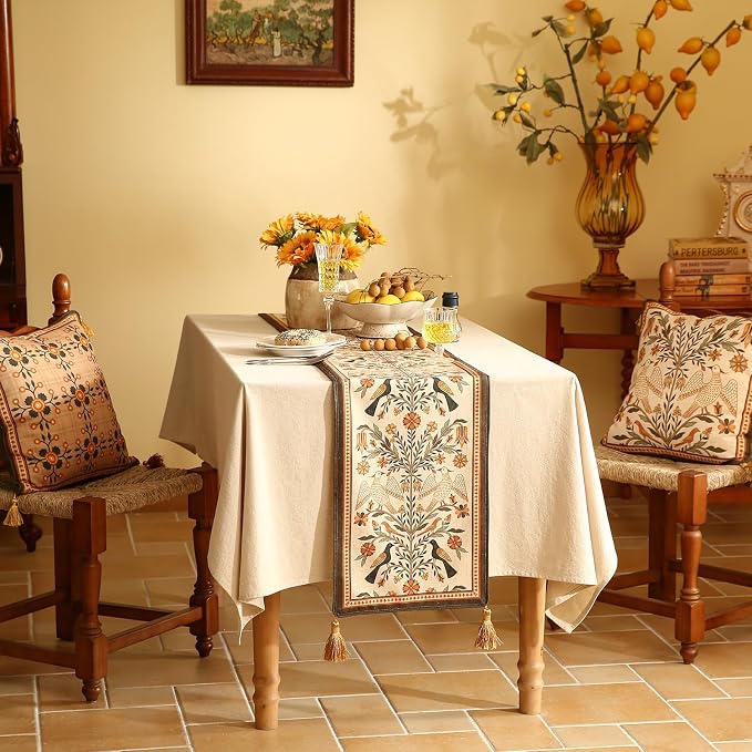 bilin gaier Designer French Linen Extra Long Table Runner, Floral Pattern - Image 3