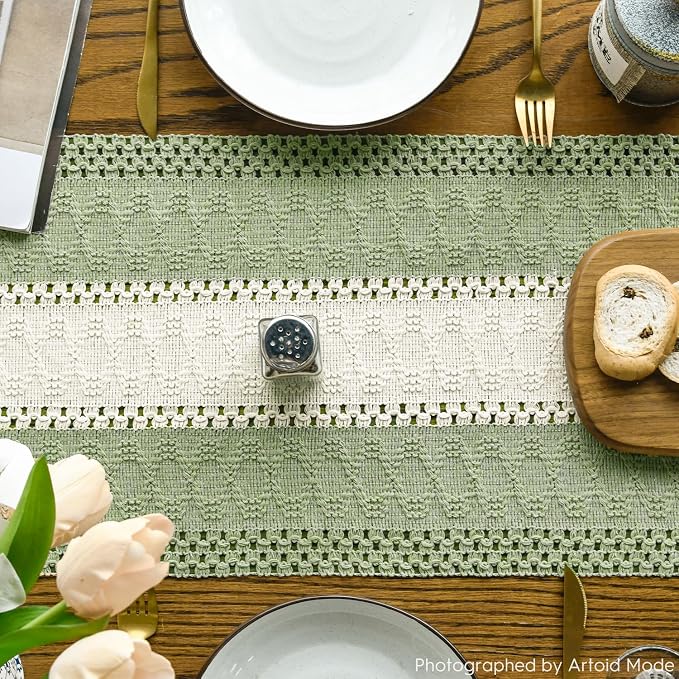 Artoid Mode Light Green Farmhouse Woven Table Runner 12x120 Inch | Seasonal - Image 3
