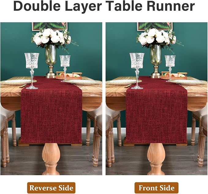 NEWISHER Reversible Double Layer Table Runner Faux Linen Fabric, 13x60inch | - Image 5