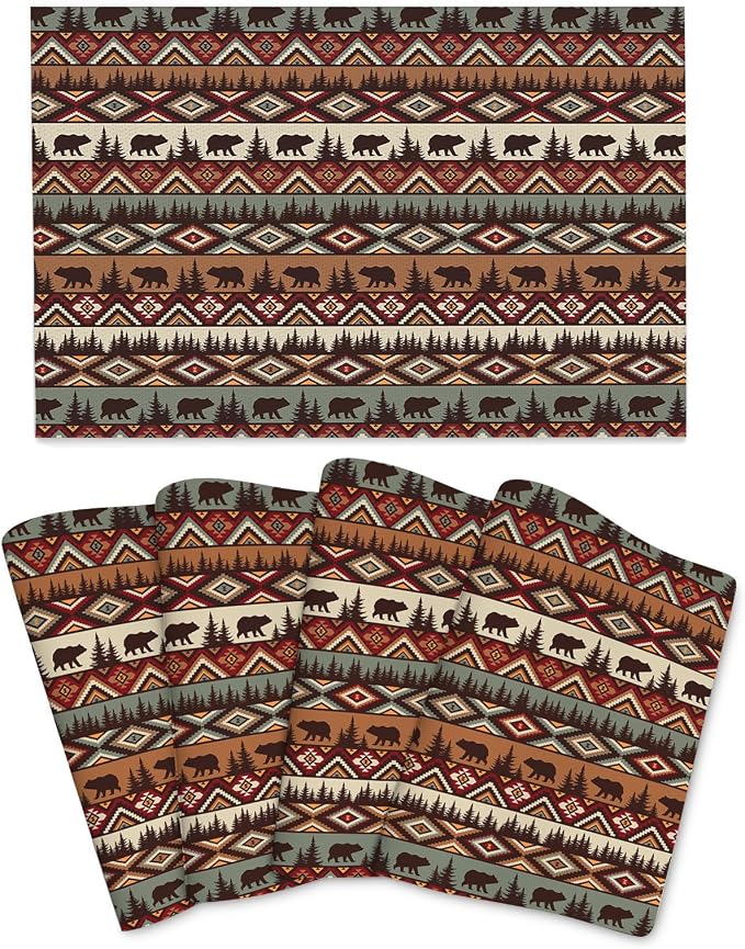 Vintage Rustic Placemats Bear Mountain Dining Table Mats Set of 4 Linen 12x18 by Unknown