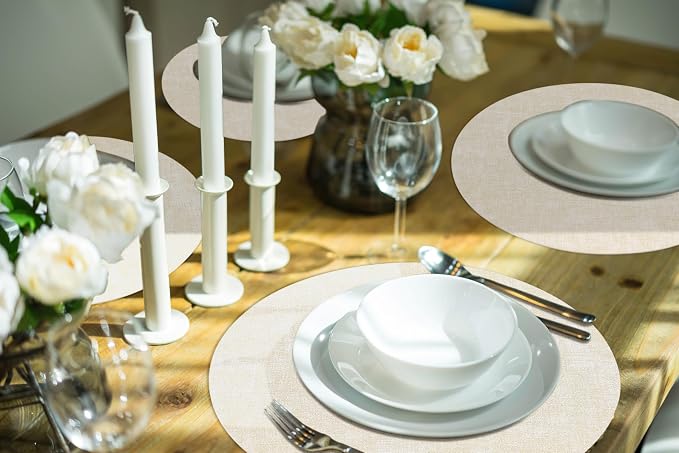 Round Faux Leather Placemat and Coaster 6 Packs, Washable Heat Resistant Dining - Image 7