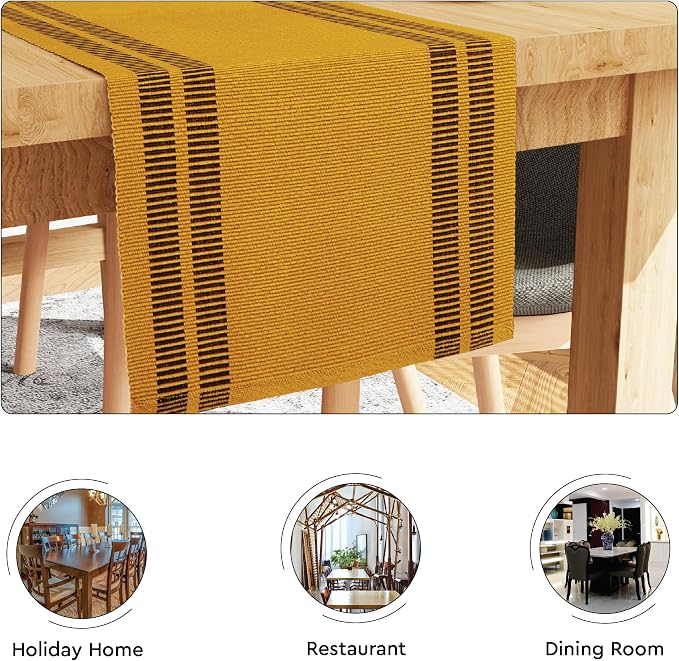 Encasa XO Table Runner, Yarn Dyed Ribbed Cotton 13"x54" | Ladder Yellow - Image 4