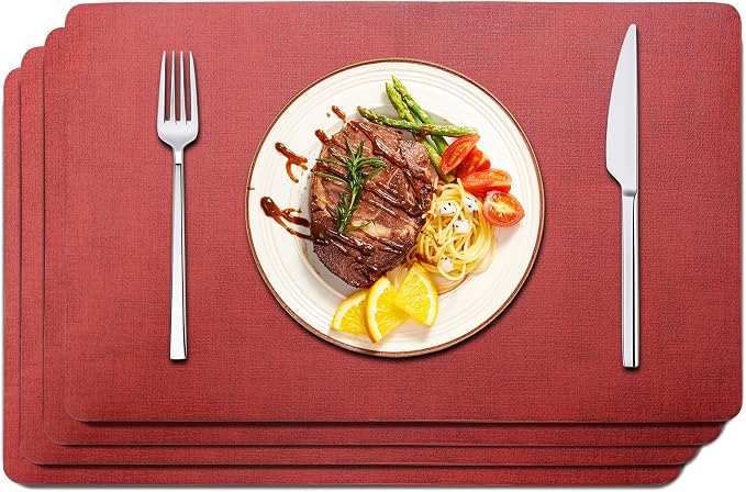 Maxpearl Faux Leather Placemats Set of 4, Retro Red | Waterproof by Maxpearl