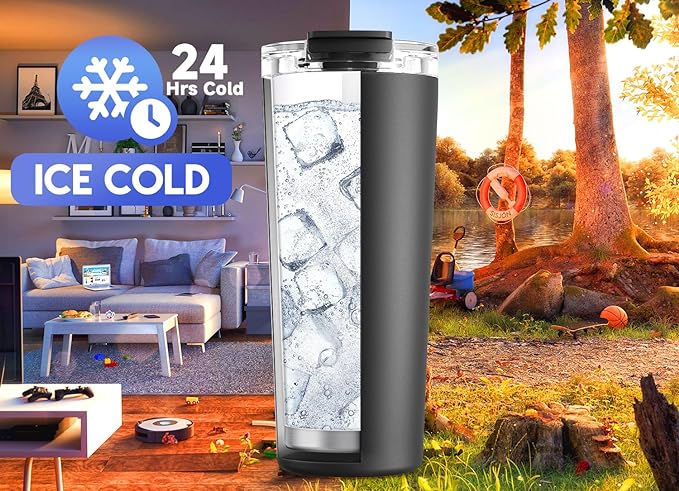 Meoky 24 oz Insulated Travel Coffee Mug: Leak Proof Lid, Night | Stainless - Image 3