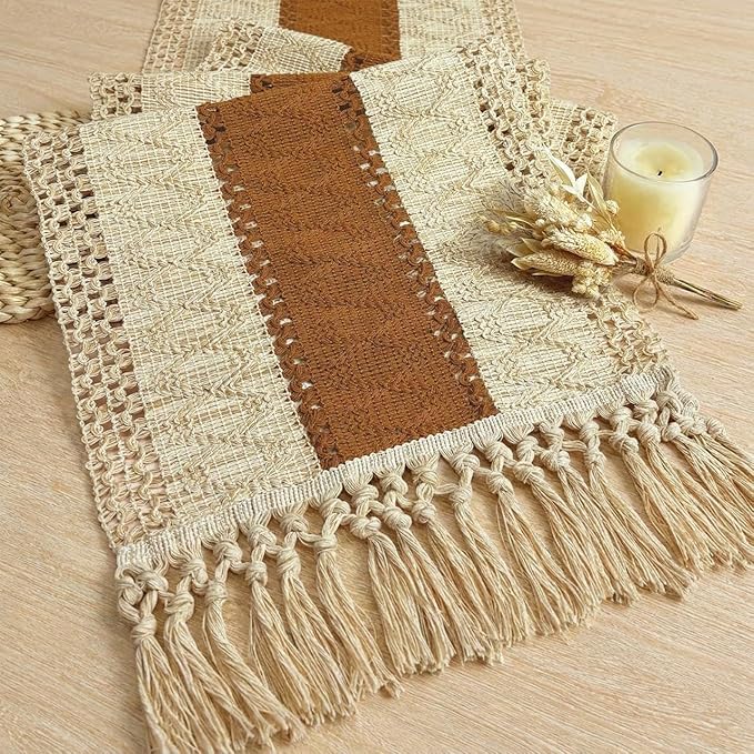 Boho Table Runner for Home Decor 12x36 Fall Coffee Table Decor Caramel | 36 by FEXIA