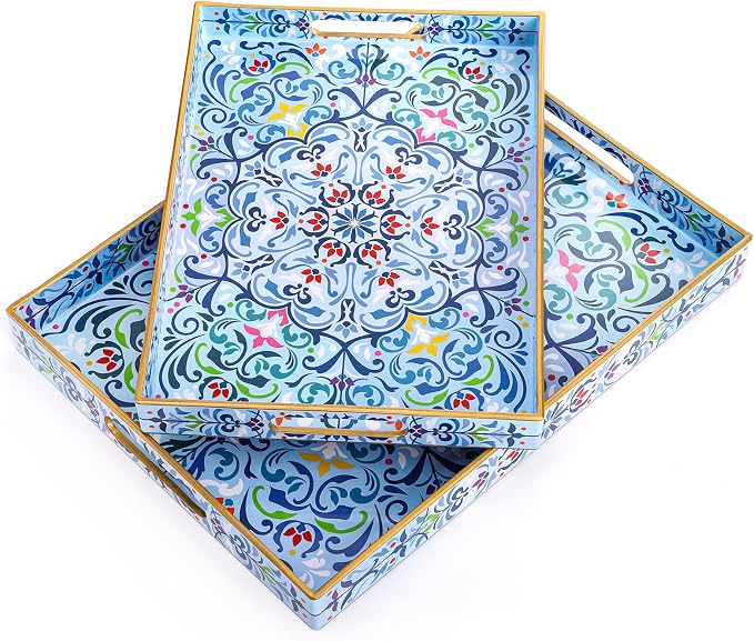 Hiceeden Set of 2 Boho Floral Serving Tray by Hiceeden