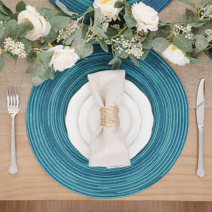 SHACOS 15 inch Round Placemats Set of 8 Variegated Multicolor Place Mats Cotton - Image 3