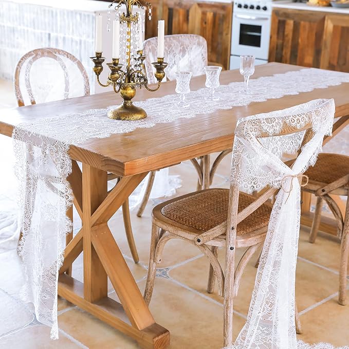 10 Pcs White Lace Table Runner 14 x 120 Inch Vintage Rustic Table Runner - Image 2