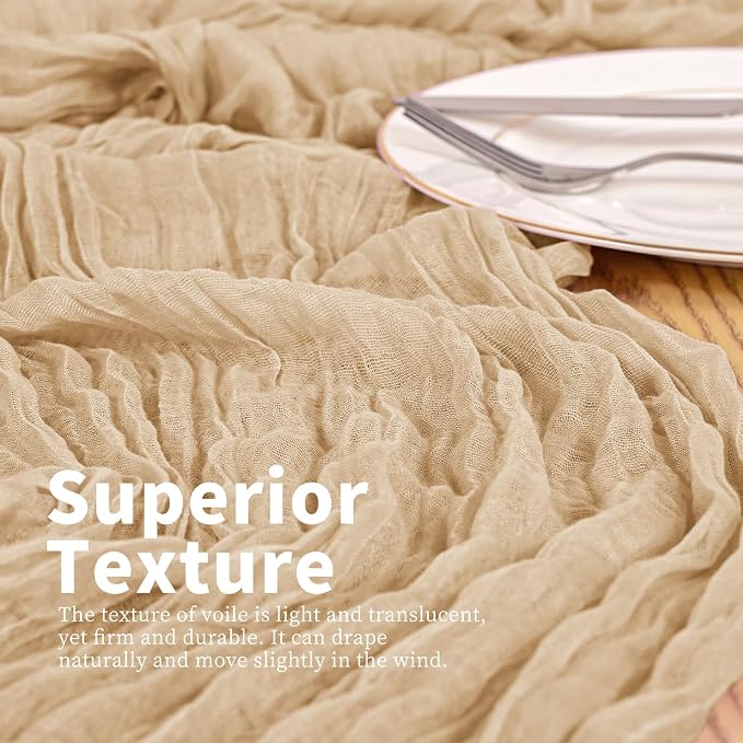 4 Pack Beige Table Runner 17 x 108inch Cheesecloth Table Runner Boho Gauze - Image 2