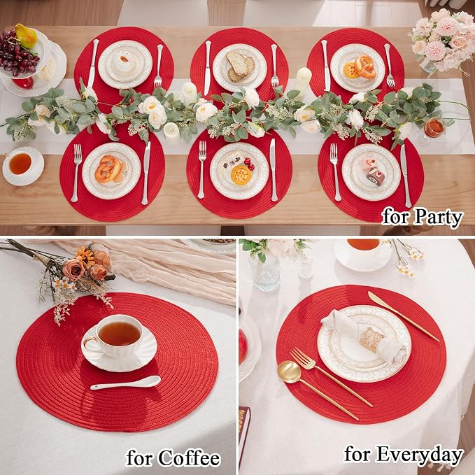 SHACOS 15 inch Round Placemats Set of 6 Braided Non Slip Washable Place Mats - Image 8