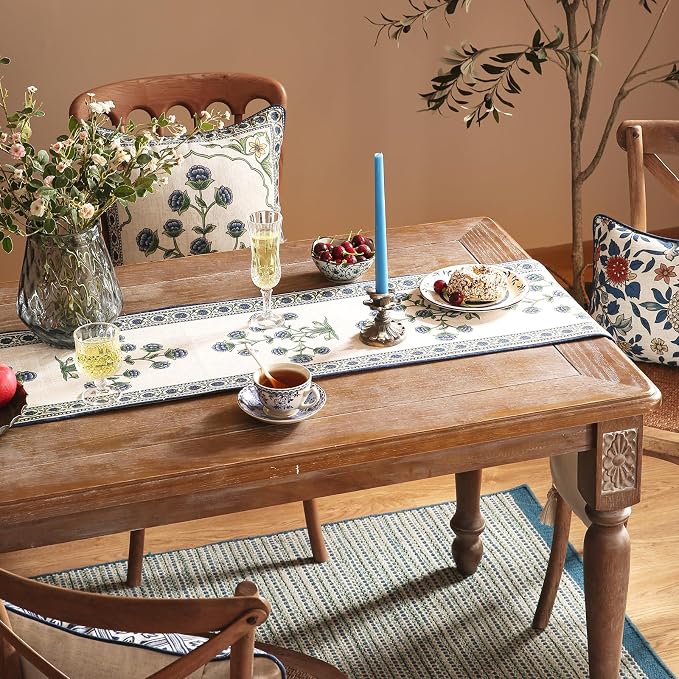 Patdrea Designer Elegant French Linen Table Runner, Floral Pattern - Image 6