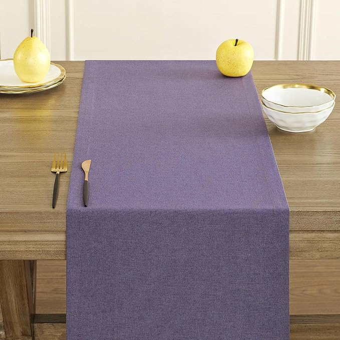 Basic Linen Style Table Runner, 14x36 Inch Purple | Mitered Corner Design - Image 5