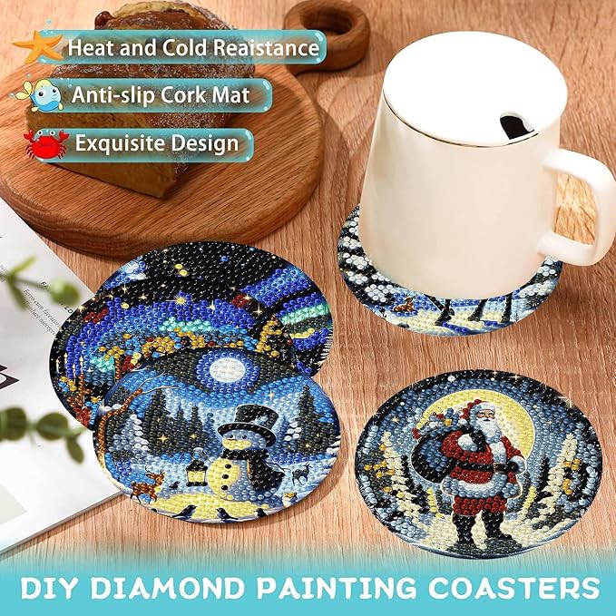 8 PCS Christmas Diamond Art Coasters Kits - Image 5