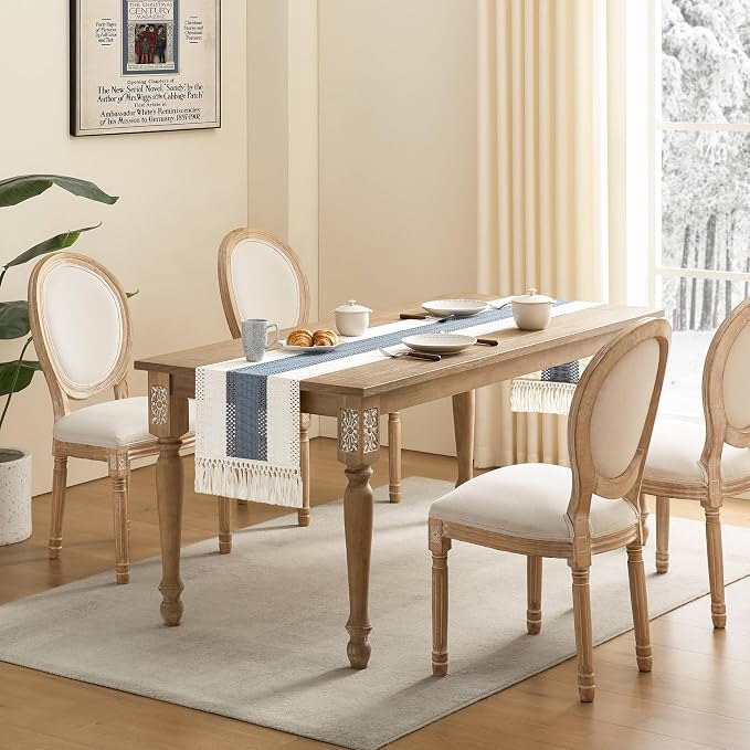 Macrame Style Bicolor Stitching Table Runner 14x90in Navy | Woven Boho Table - Image 3