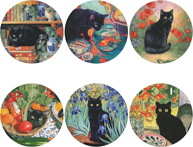 Cat Coasters Leather Round Drink Coasters 6 Pcs Set - Image 2