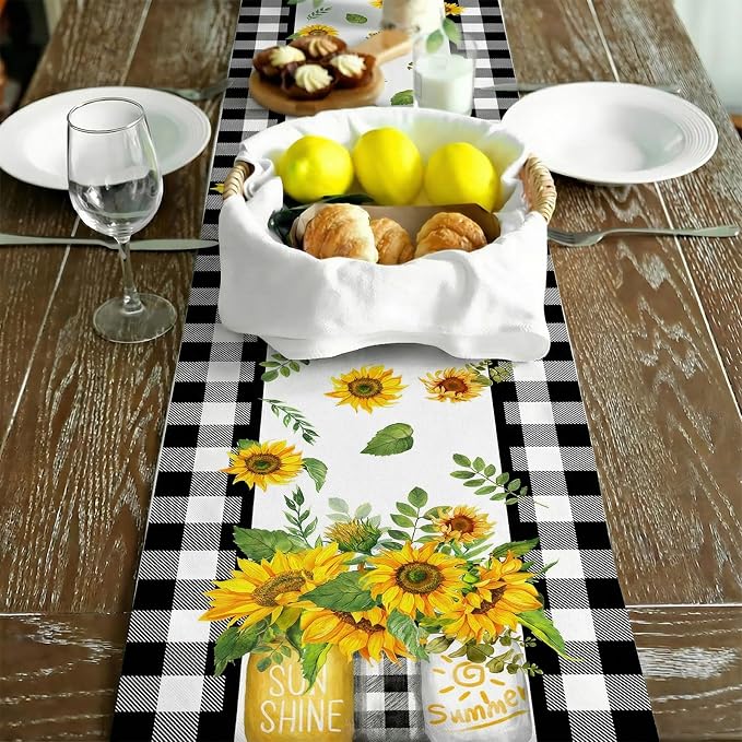 Sunflower Summer Table Runner 13x72 Inch, Kitchen Dining Table Decoration - Image 4
