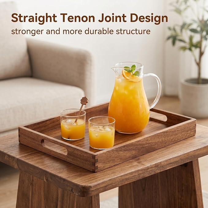 Acacia Wood Tray Set of 3, Stackable Serving Trays - Image 7