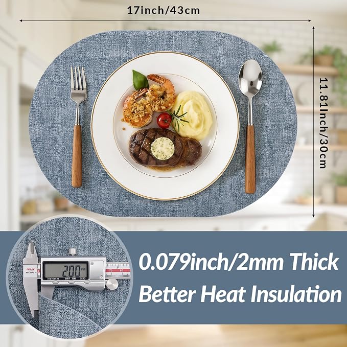 Placemats Set of 6, 11.8 x 17 Inch, Waterproof Wipeable Reversible PU Placemat - Image 3