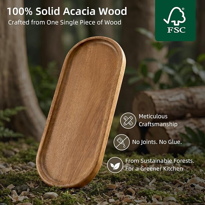 Small Acacia Wood Serving Tray, Wooden Decorative Tray - Image 4