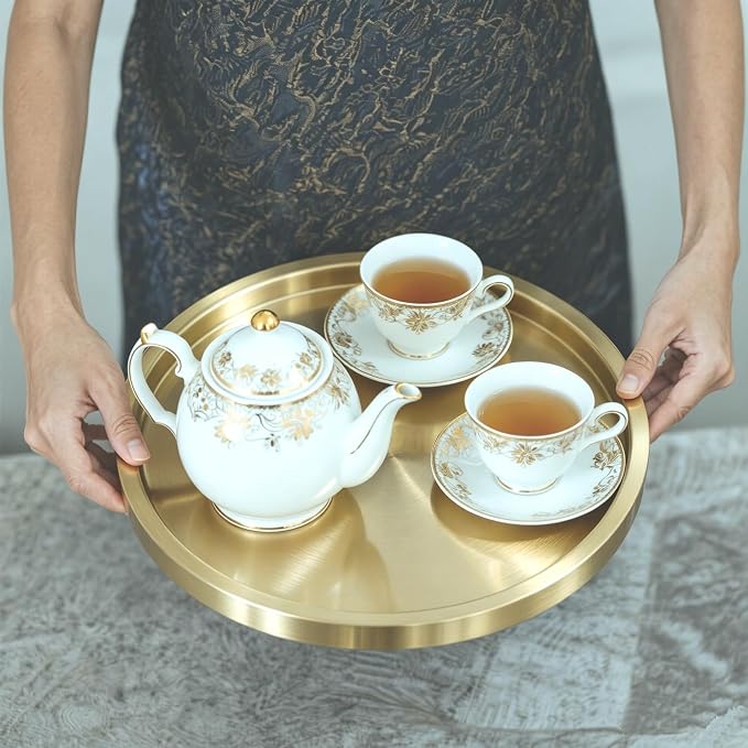 Stainless Steel Round Bar Serving Tray 12.5", Double Wall, Ideal Coffee Table - Image 8