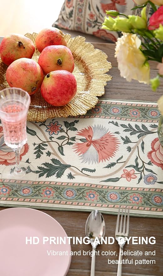 Designer Vintage Linen Table Runner, Floral Pattern, Dining Table, Thanksgiving - Image 5