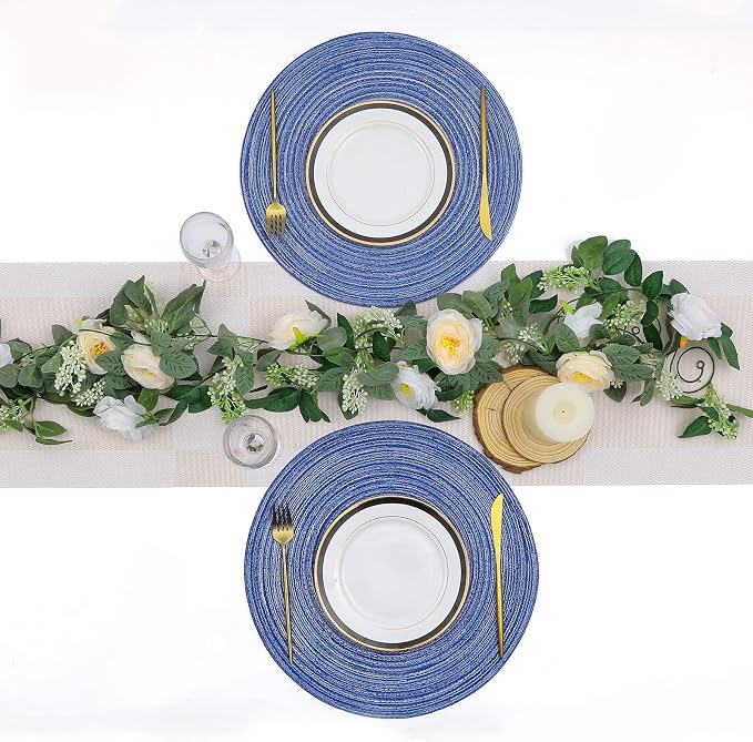 SHACOS Round Braided Placemats 15 inch Set of 6 Washable Kitchen Table Placemats - Image 9