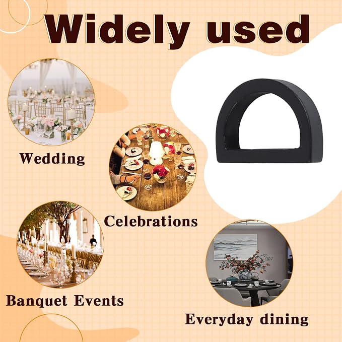 Yagoo Napkin Rings Set of 6, Wood Semicircle Napkin Holder | Handcrafted Wood - Image 5