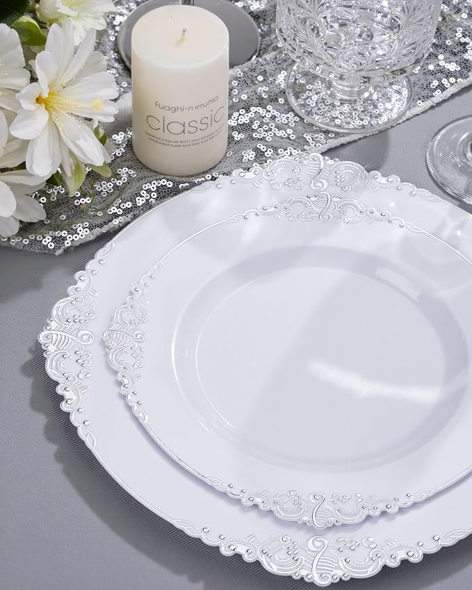 Nervure 100Pcs 10.25'' Silver Plastic Plates, Party Plates - Image 2