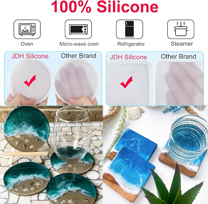 4 PCS Thickened Silicone Coaster Molds, Round & Square Epoxy Resin Molds | - Image 4