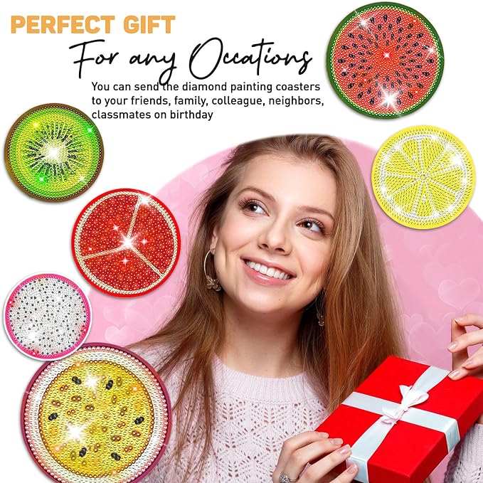 12 pcs Diamond Painting Coasters | Diamond Art Coasters | Fruit Diamond Art - Image 7
