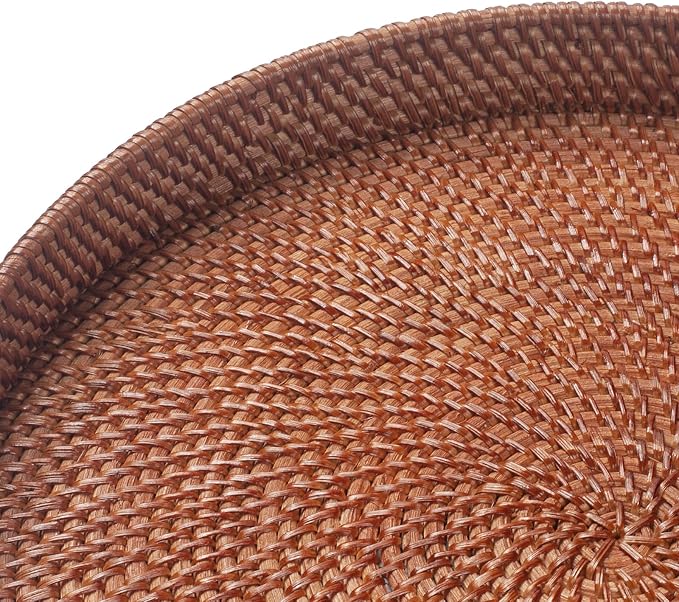 16.9 inch Round Rattan Tray, Woven Large Serving Tray - Image 8