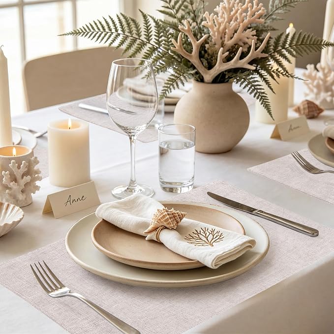 Faux Cotton Linen Placemats Set of 4, Cloth Washable Farmhouse Dining Table Mats - Image 7