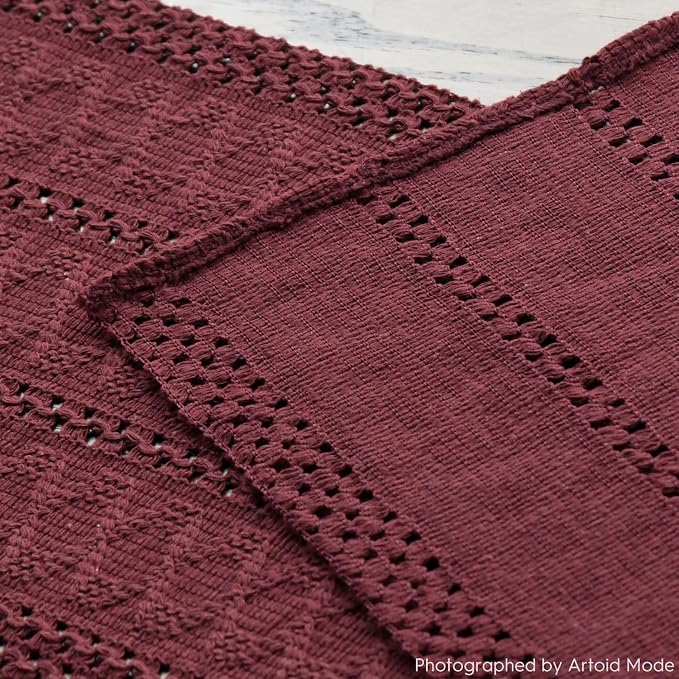 Artoid Mode Red Woven Farmhouse Hollow Table Runner 12x90 Inch | Holiday Rustic - Image 8