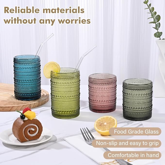 ZMOWIPDL 12oz & 15oz Hobnail Drinking Glasses, Colored Glass Cups Set of 8 | - Image 6