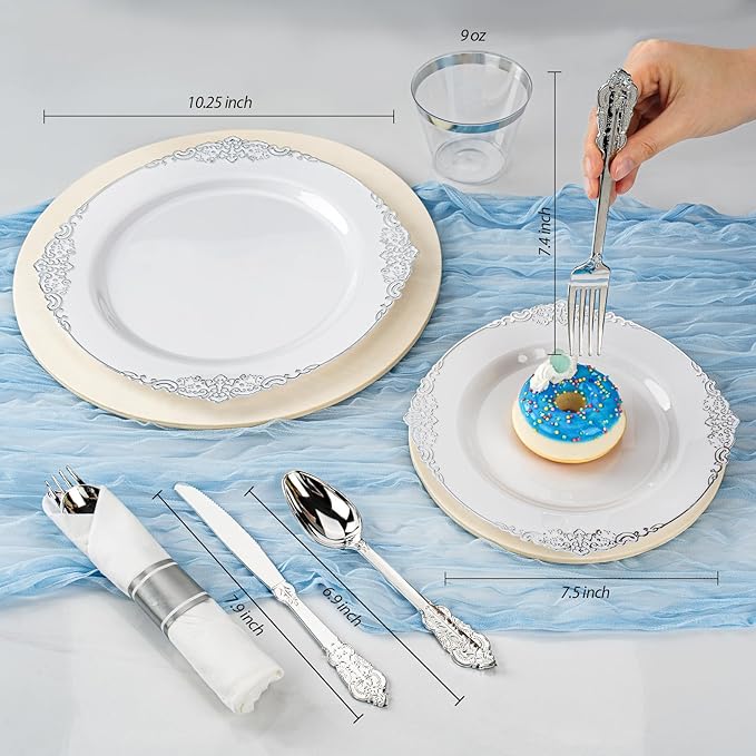 Bestluck 350PCS Silver Plastic Plates - Image 2